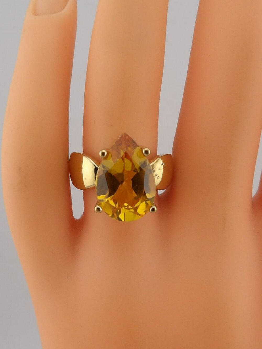 Sterling Silver Gold Overlay Pear Shaped Faceted Citrine Gemstone Ring